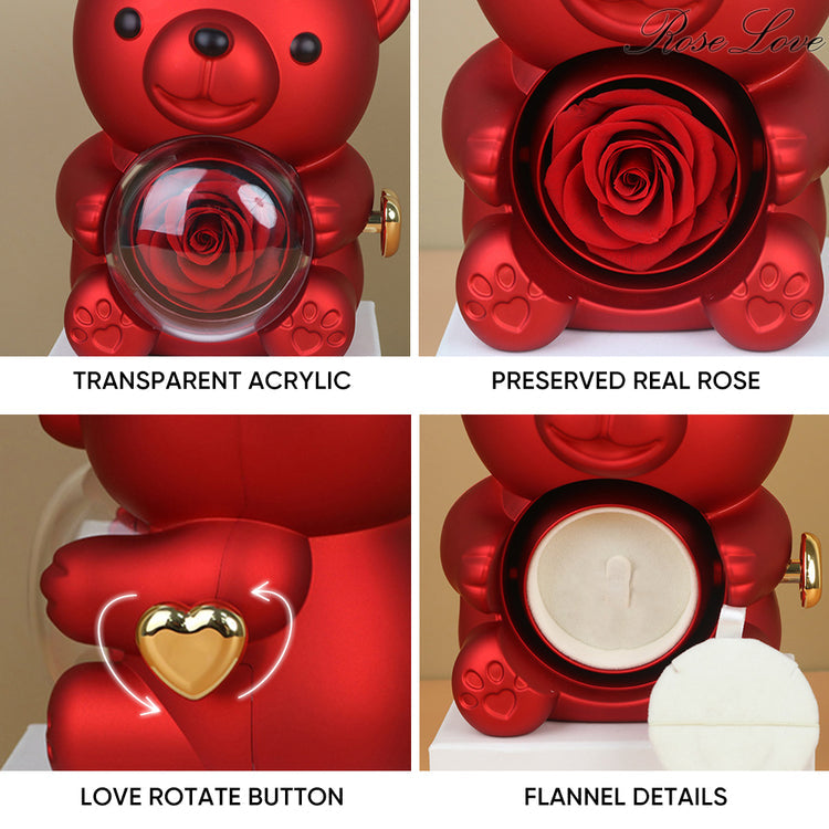 Teddy Bear Rose Ring Box