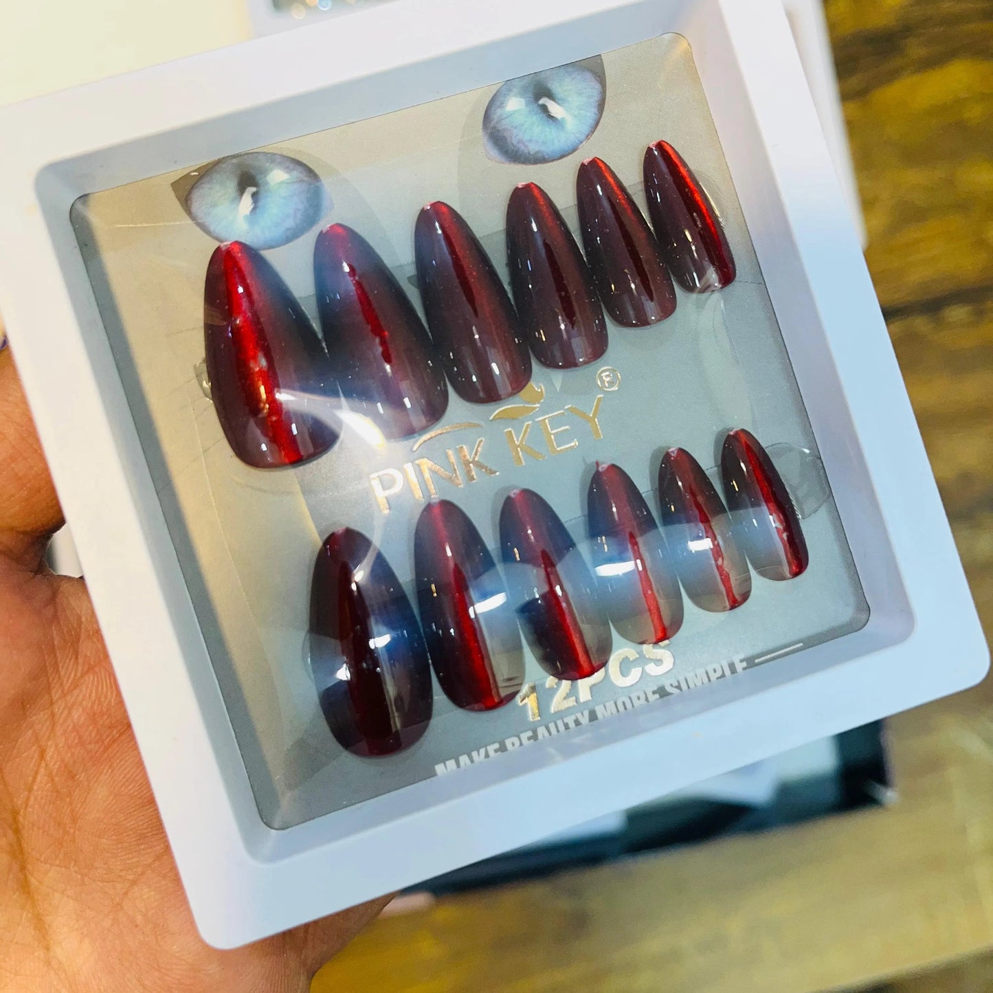 Pink Key Stylish Artifical Nails With Free Stickers 12 Pcs)