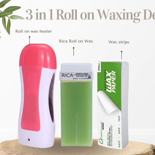 DEPILATORY REFILL MACHINE WITH DEPILATORY WAX STRIPS AND ROLL ON WAX