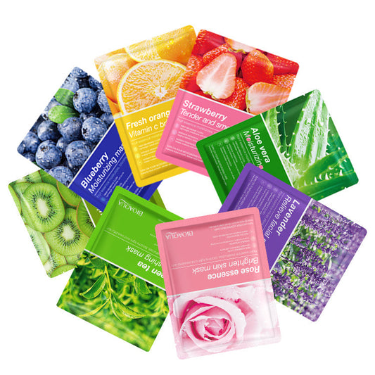 Bioaqua Pack of 8 Fruit Plant Extract Moisturizing Brighten Facial Sheet Mask