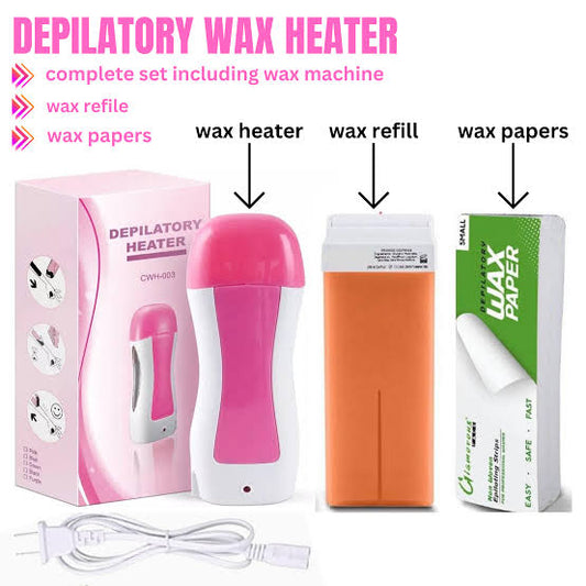 DEPILATORY REFILL MACHINE WITH DEPILATORY WAX STRIPS AND ROLL ON WAX