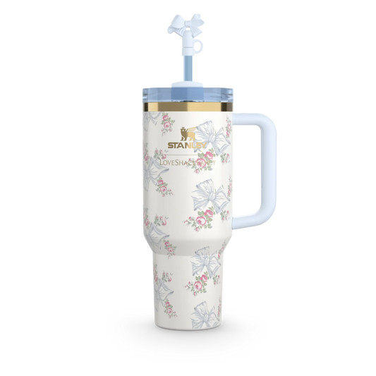 The Stanley X LoveShackFancy Holiday Quencher | 40 OZ Rose Beaux Blue